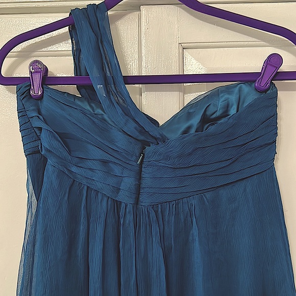 Amsale Silk Teal One Shoulder Strap Dress - Picture 10 of 14